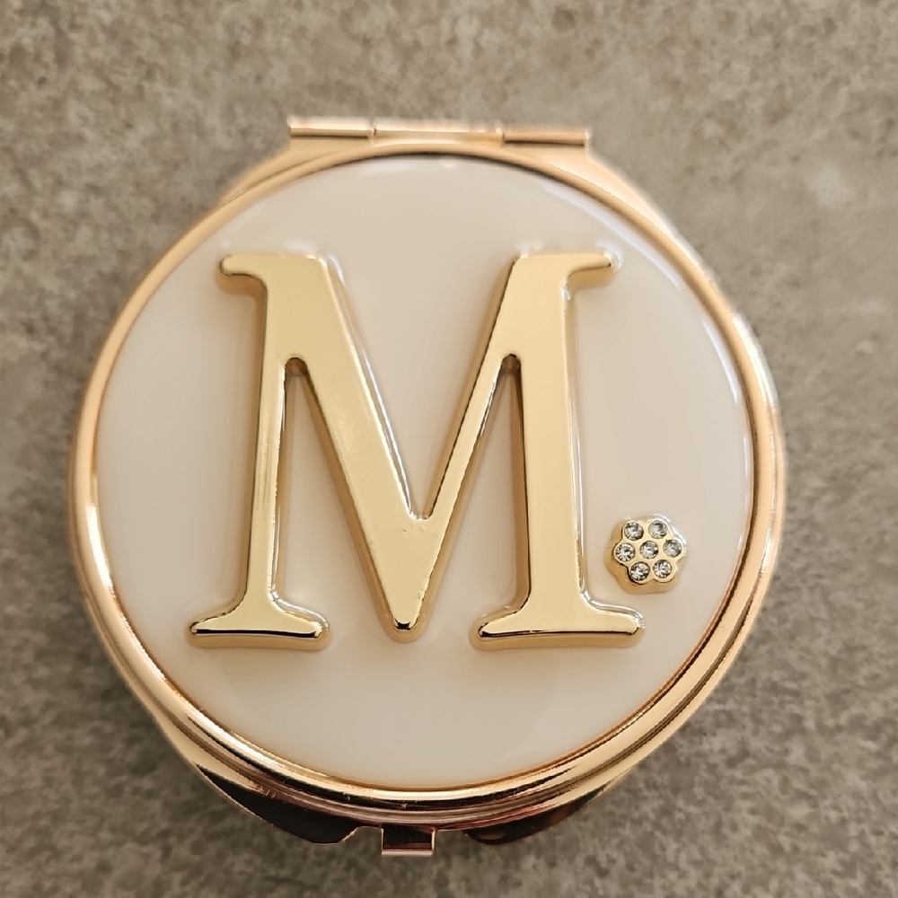 Gold and Cream Monogram Compact Mirror For Your Purse.